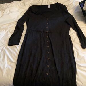 NWOT long rubbed button up dress with belt